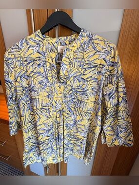 ❤️ Land ‘n Sea Yellow and Blue Palm Leaves 100% Cotton Popover Tunic Size L NWOT